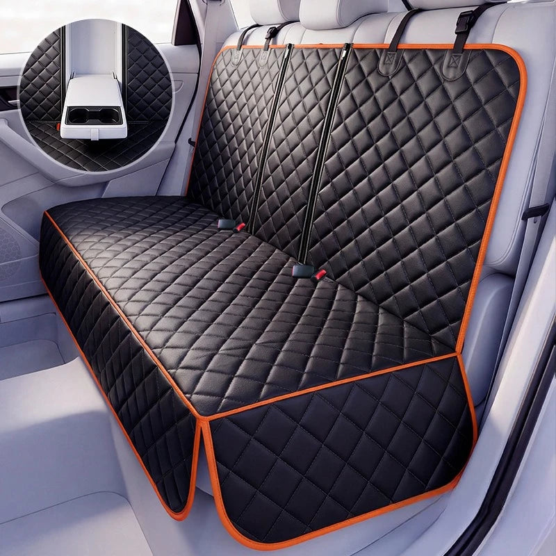 Seashore Dog Car Seat Isolation Mat & Cushion – Waterproof 150D Oxford, 130×160cm, Black & Orange