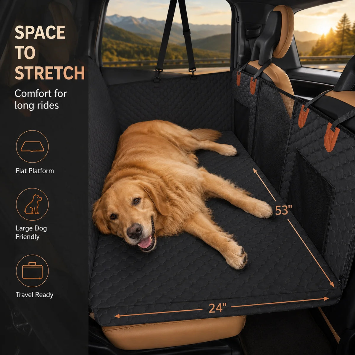 Seashore SolidBase™ Heavy-Duty Dog Backseat Expander – Flat Platform for Large Dogs, Waterproof