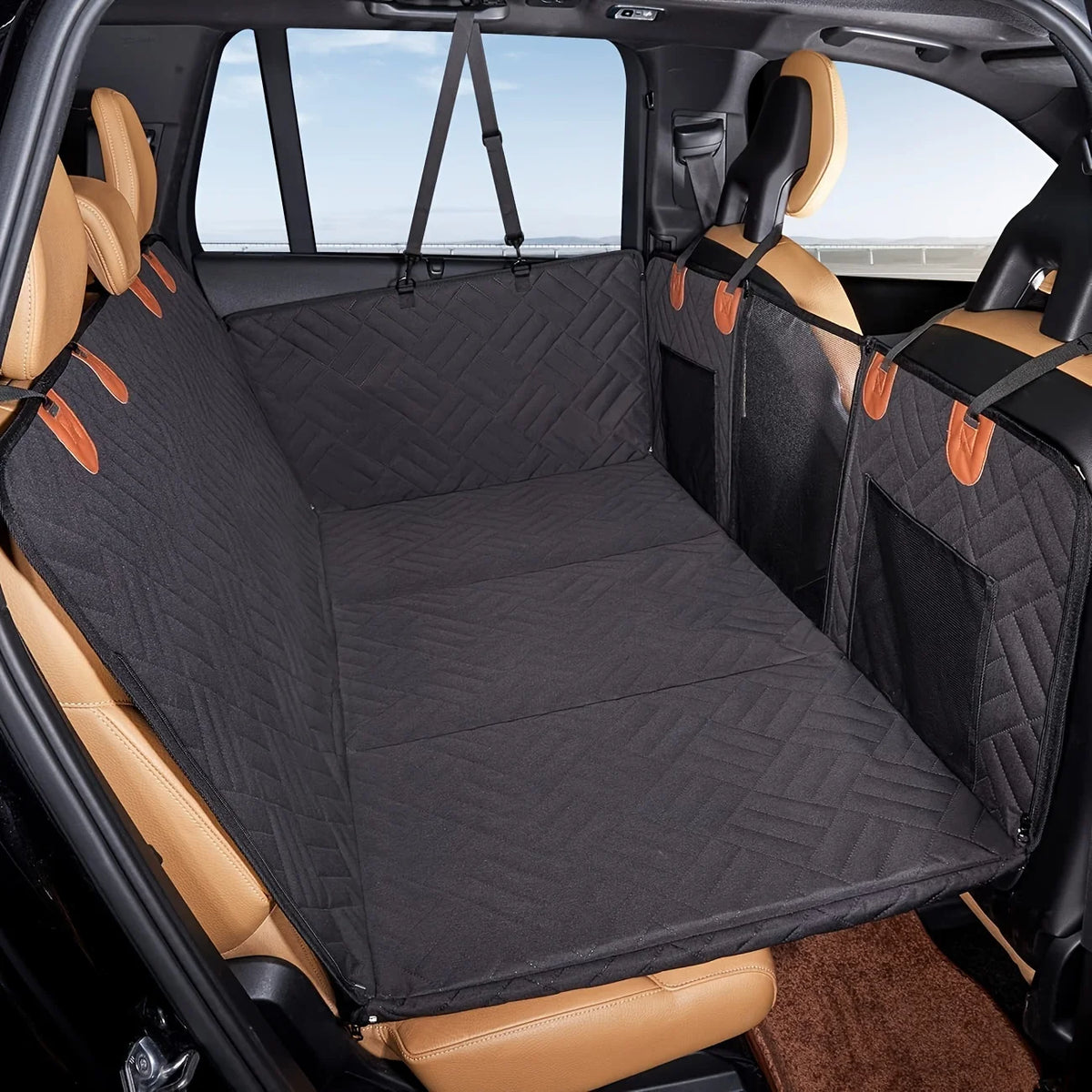 Seashore 2-in-1 Dog Car Hammock & Seat Extender – Waterproof, Heavy-Duty, Gray & Black