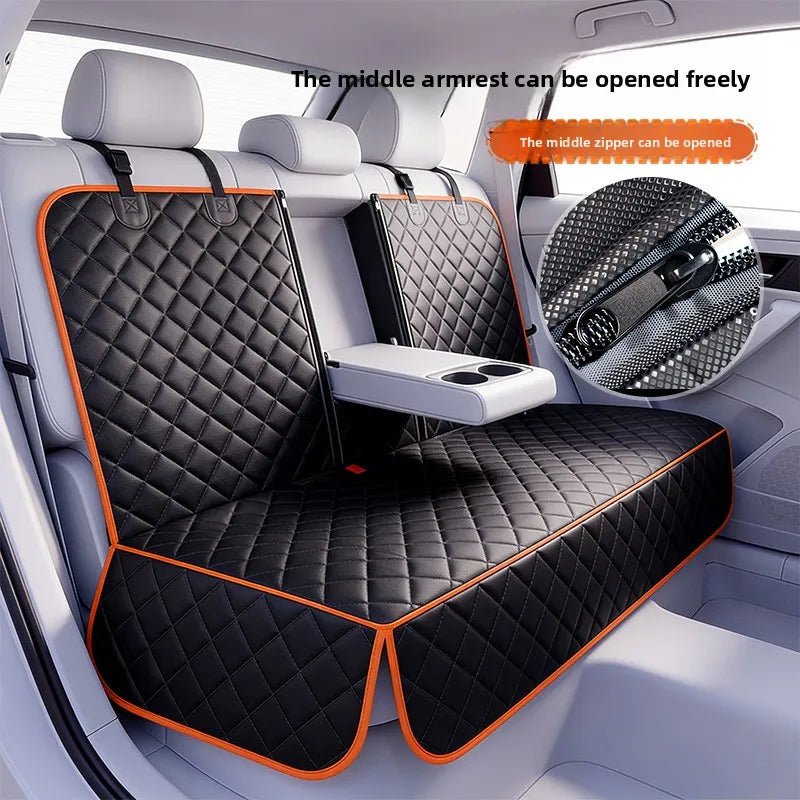 Seashore Dog Car Seat Isolation Mat & Cushion – Waterproof 150D Oxford, 130×160cm, Black & Orange