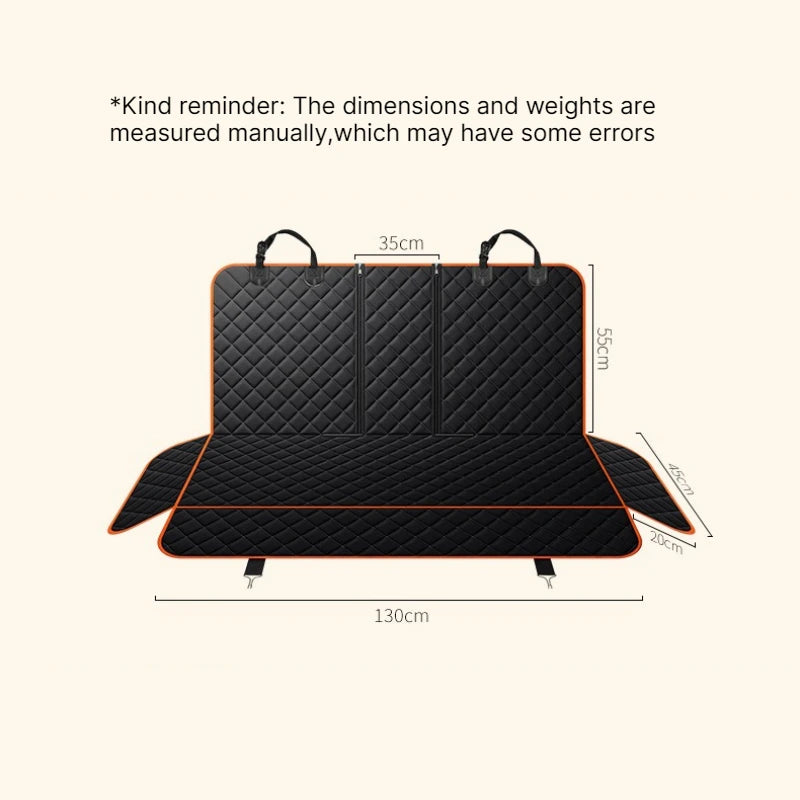 Seashore Dog Car Seat Isolation Mat & Cushion – Waterproof 150D Oxford, 130×160cm, Black & Orange