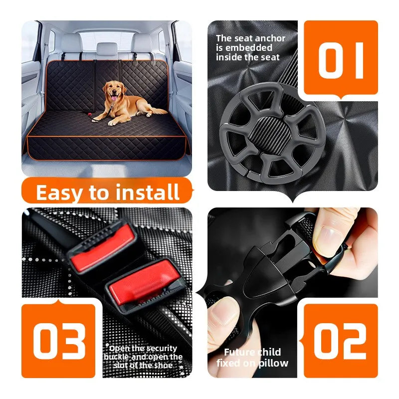Seashore Dog Car Seat Isolation Mat & Cushion – Waterproof 150D Oxford, 130×160cm, Black & Orange