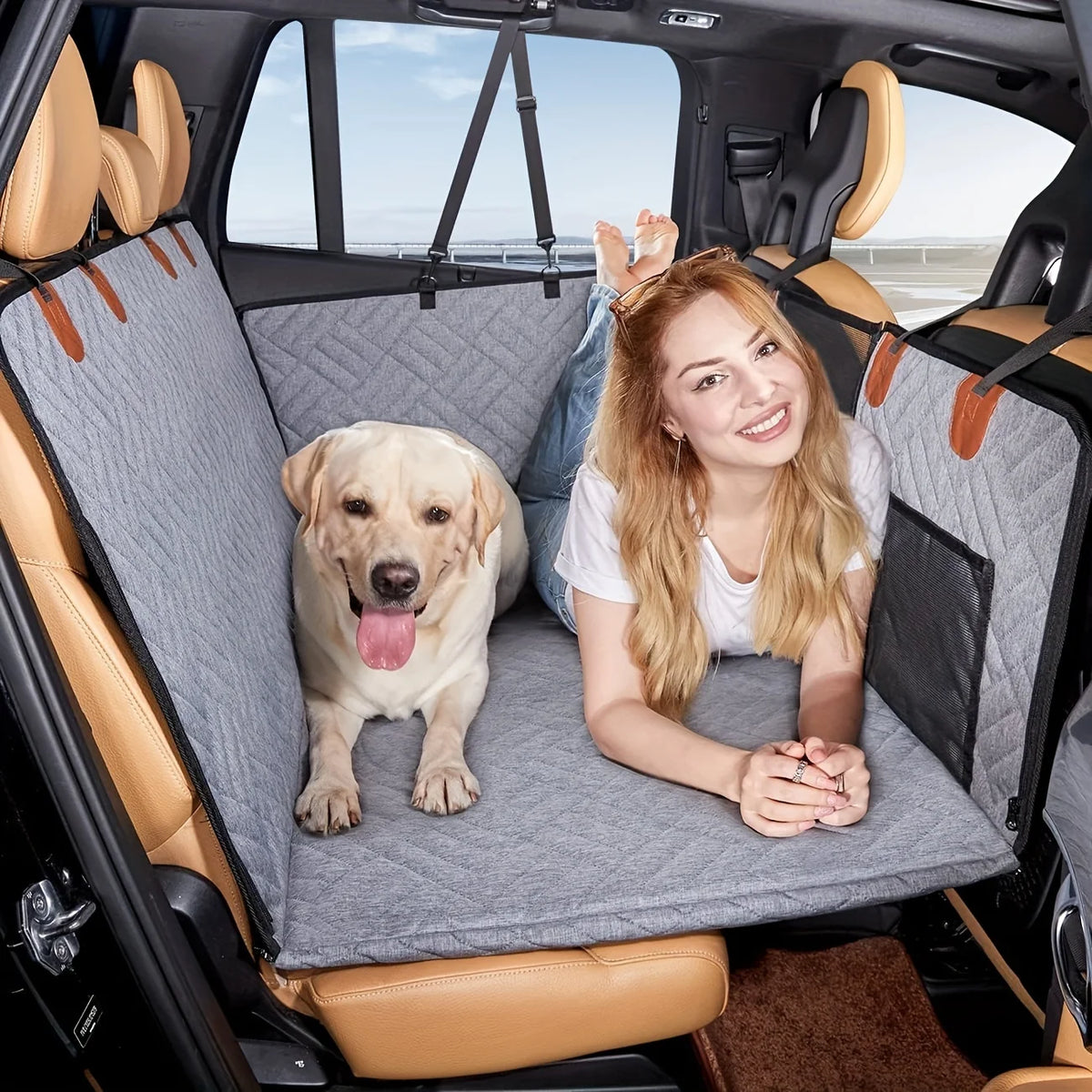 Seashore Premium Quilted Dog Car Hammock – Soft, Waterproof Backseat Cover for All Breeds