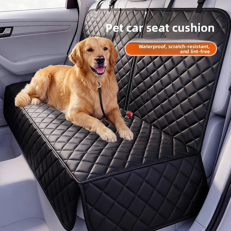 Seashore Dog Car Seat Isolation Mat & Cushion – Waterproof 150D Oxford, 130×160cm, Black & Orange