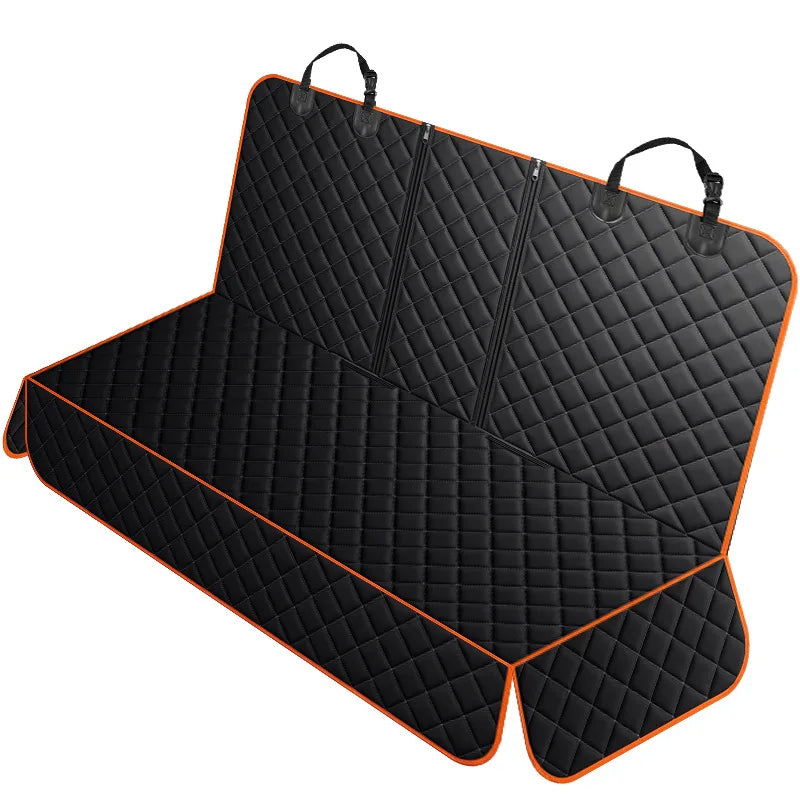 Seashore Dog Car Seat Isolation Mat & Cushion – Waterproof 150D Oxford, 130×160cm, Black & Orange
