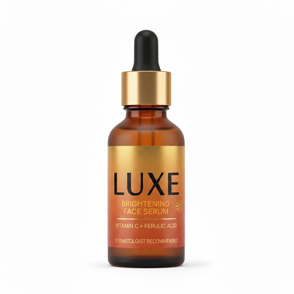 Luxe Vitamin C Brightening Serum amber glass dropper bottle orange and gold