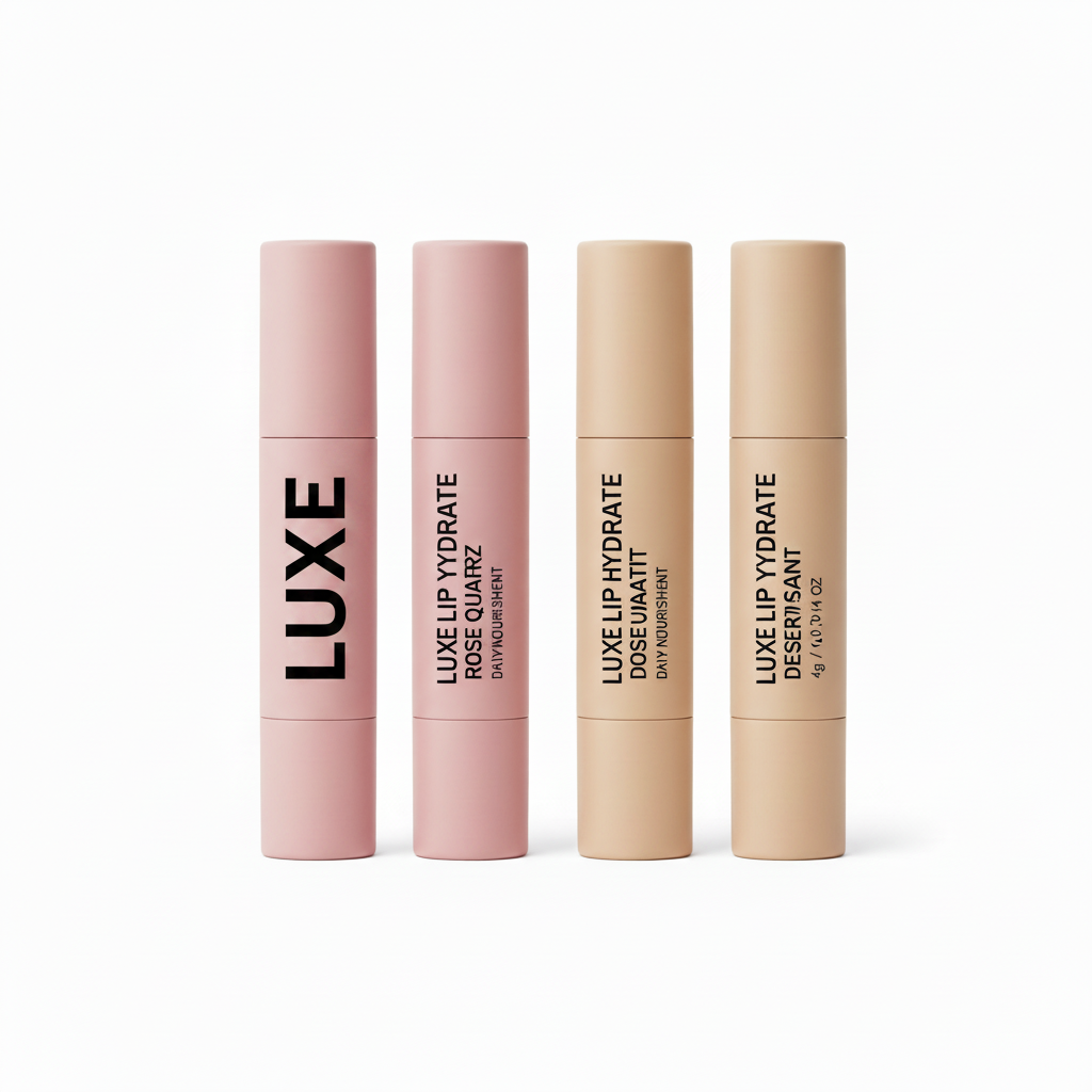 Luxe Hydrating Lip Balm Set 4 elegant tubes in pink and nude shades
