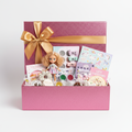 Luxe Kids Girl Birthday Gift Box with mini doll, hair accessories and glitter art kit in sparkly pink box