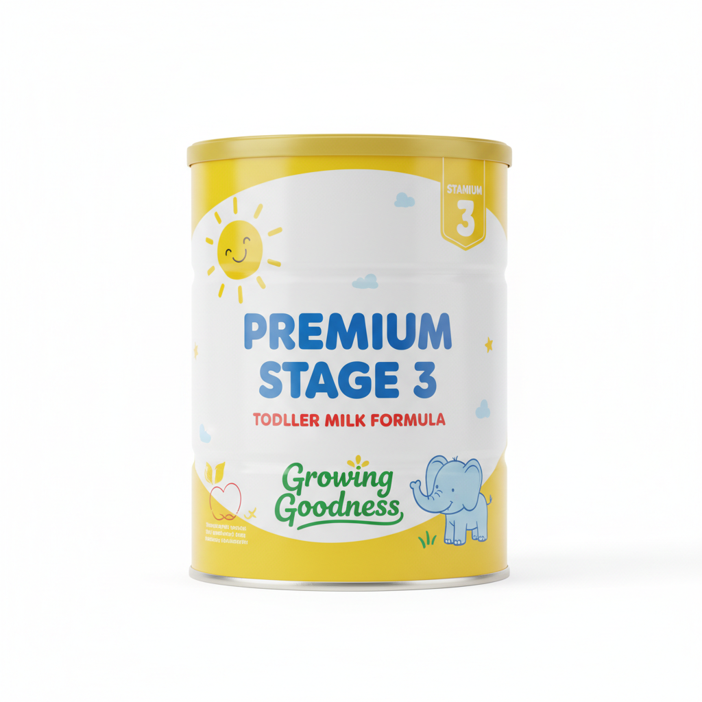 Luxe Stage 3 Toddler Milk tin matte finish cheerful yellow and white packaging