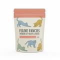 Luxe Cat Treats and Snacks bag coral and cream with playful cat illustration