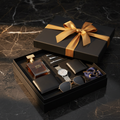 Luxe Men's Birthday Gift Box with grooming kit, leather wallet and accessories in black matte box