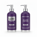 Luxe Volumising Shampoo and Conditioner Set two purple and silver pump bottles